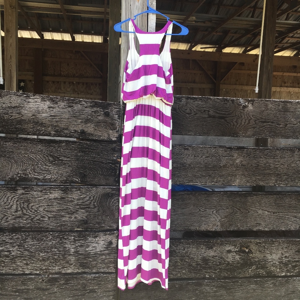 Purple and White Stripe Maxi Dress